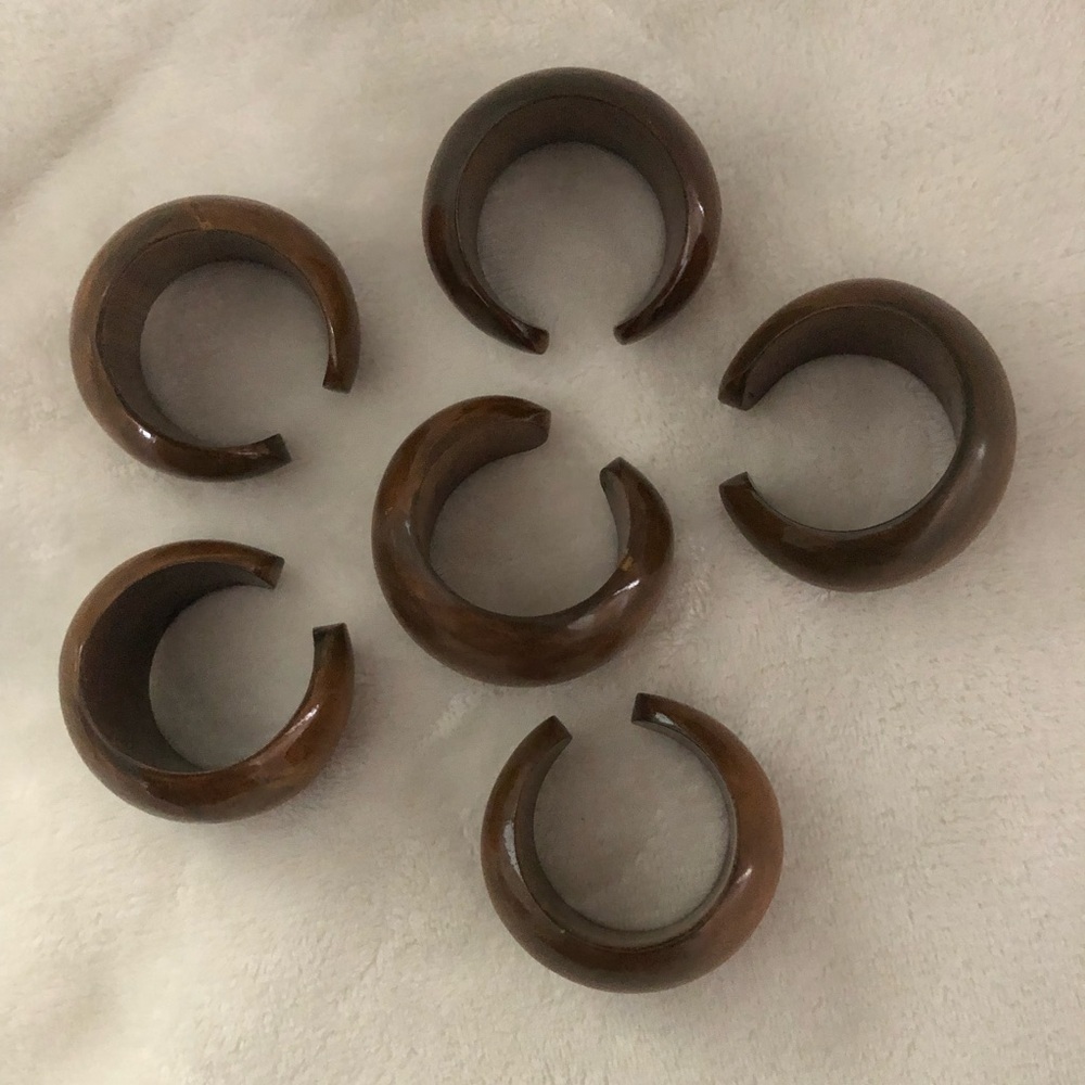 Set of Six Wooden Unique Cuff Style Napkin Rings - Picture 5 of 5